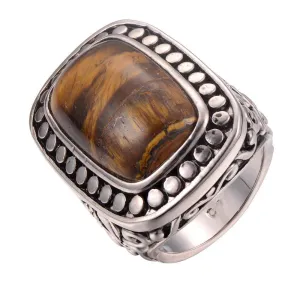 Simulated Tiger's Eye Stone 925 Sterling Silver Ring for Men