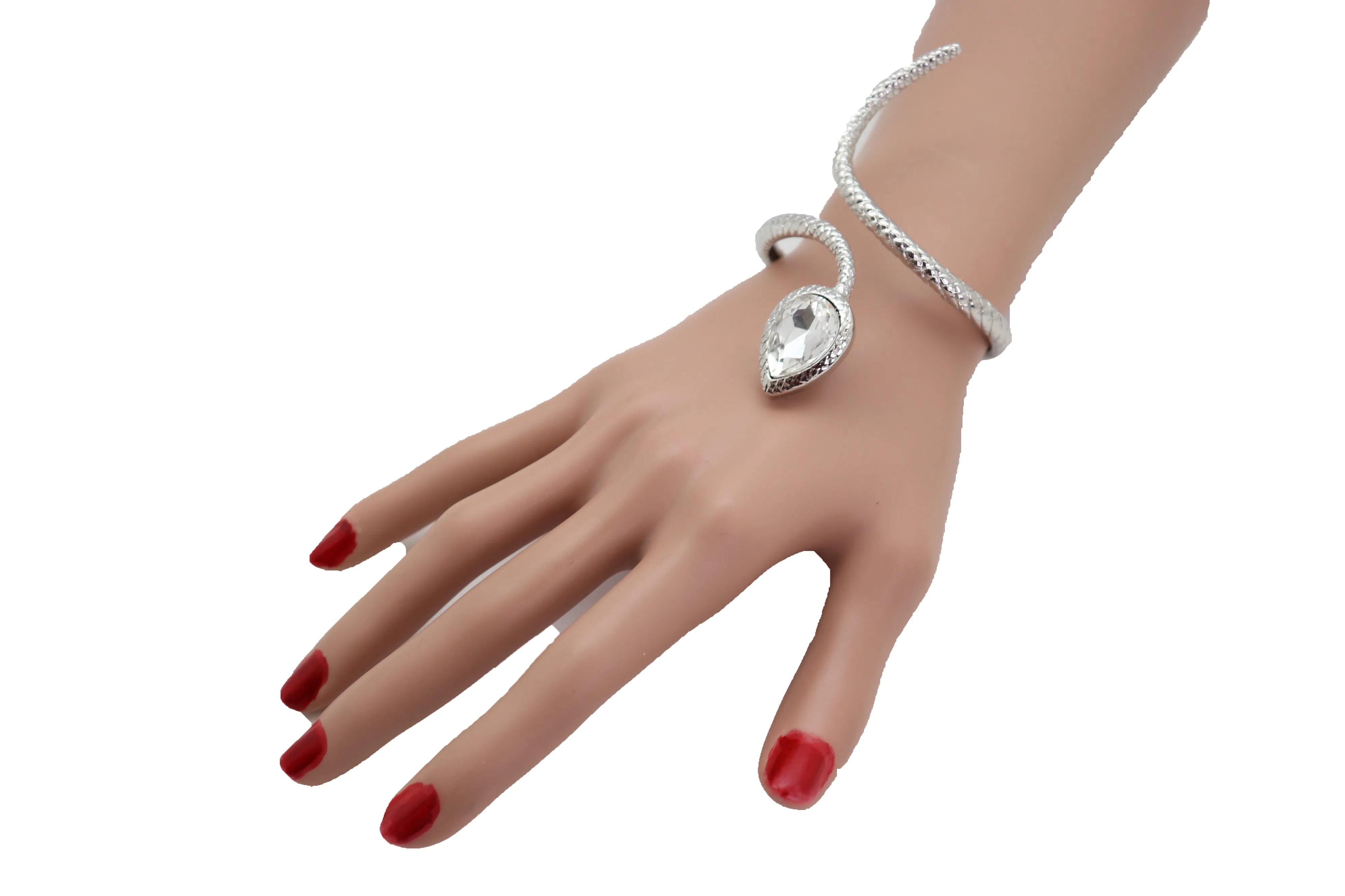 Snake Bracelet Silver Metal Bling Charm Wrap Around Wrist