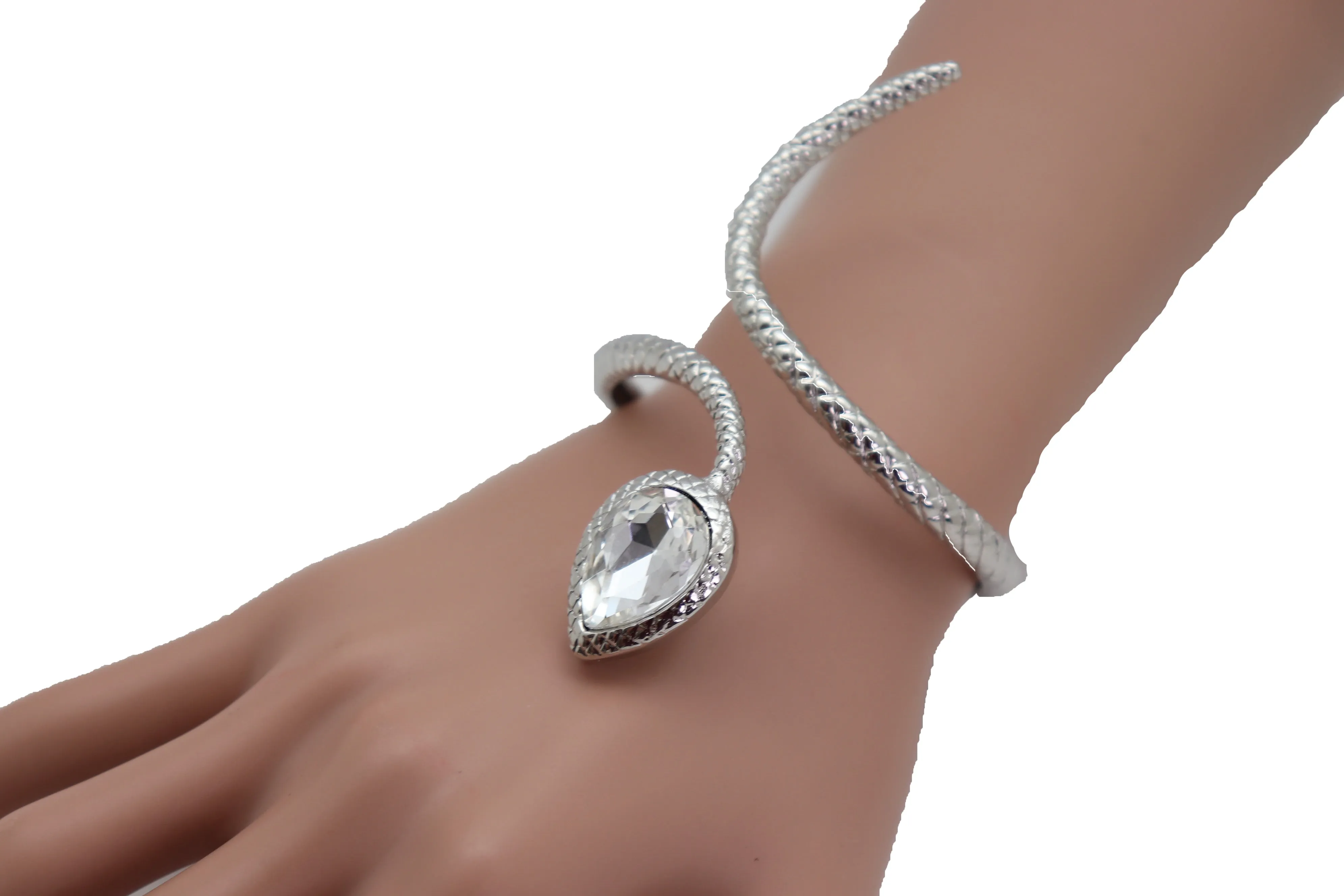 Snake Bracelet Silver Metal Bling Charm Wrap Around Wrist