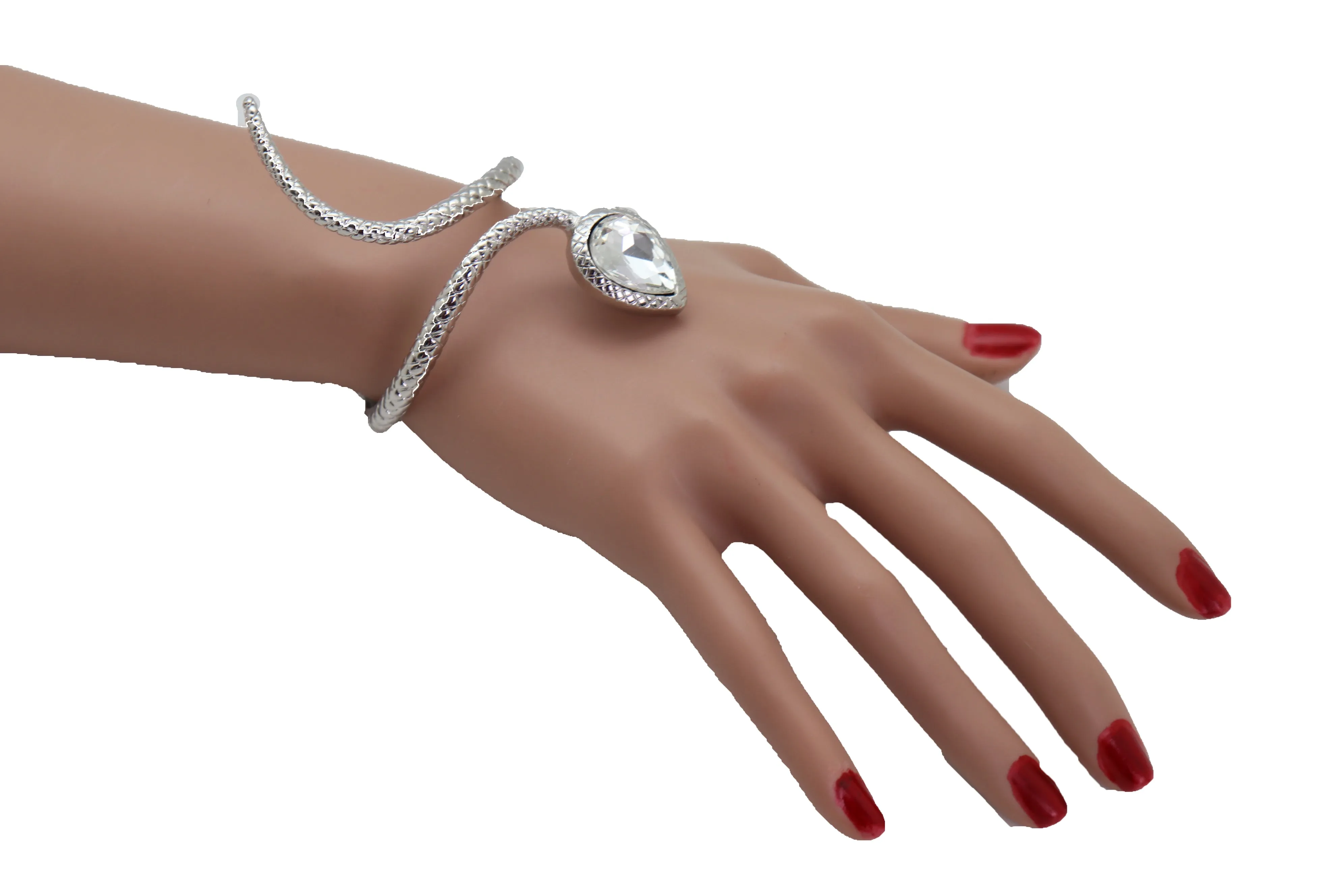 Snake Bracelet Silver Metal Bling Charm Wrap Around Wrist