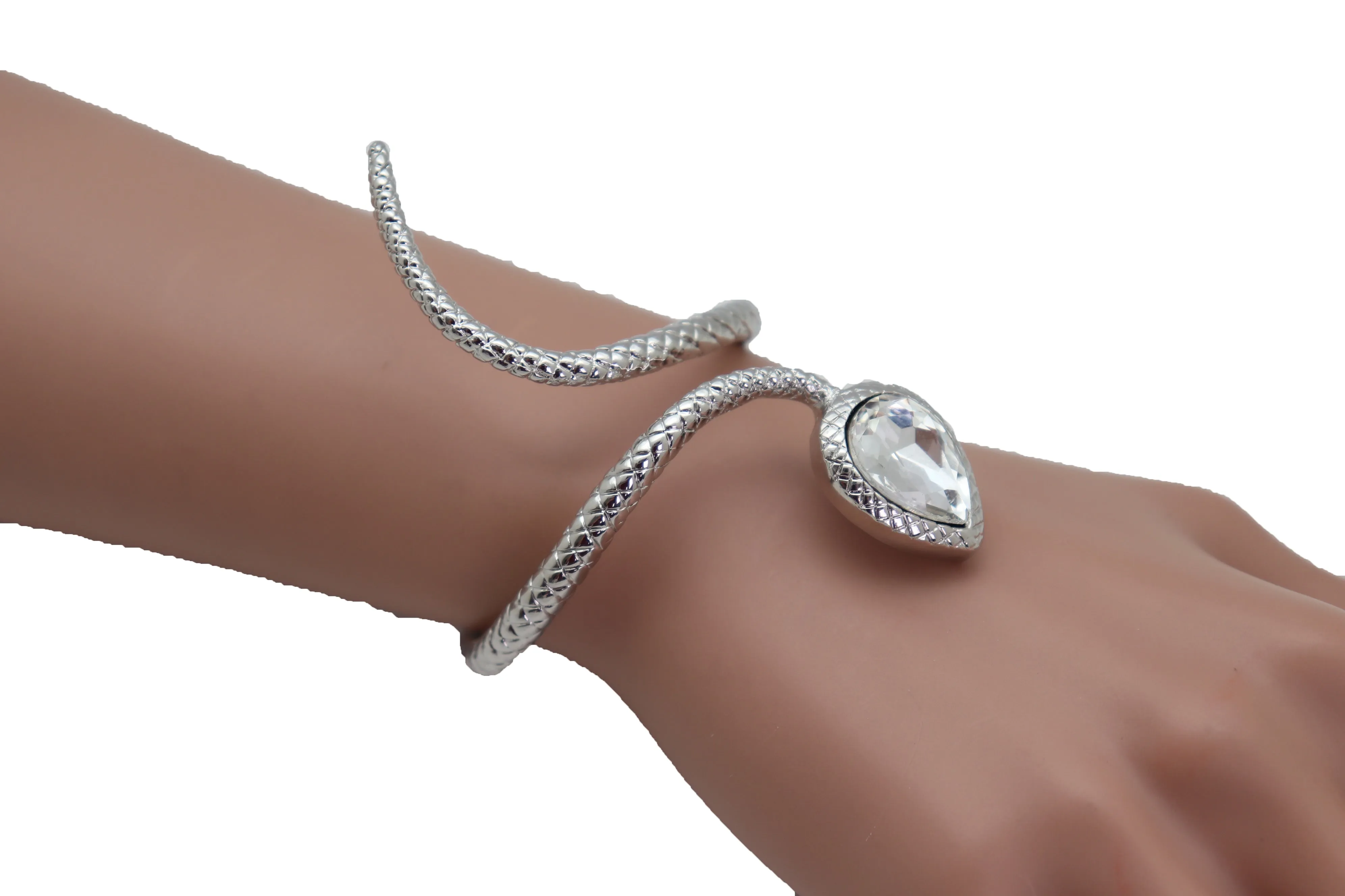 Snake Bracelet Silver Metal Bling Charm Wrap Around Wrist