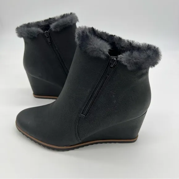 Soul NATURALIZER Hudson Black Wedge Fur Booties