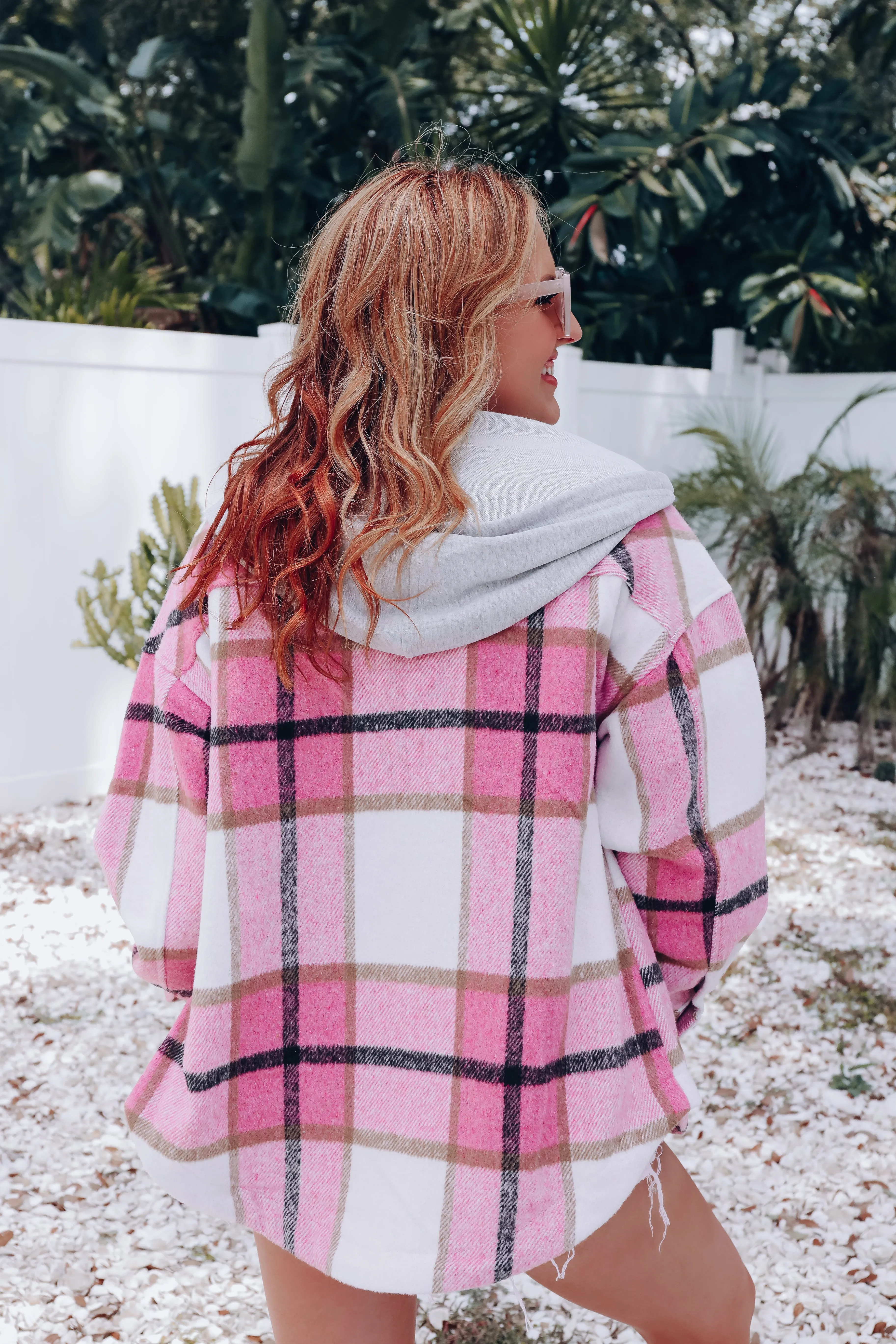 Street Style Plaid Hooded Jacket - Pink