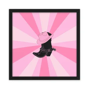 Texas Boots Funky Pink Framed Poster Wall Art