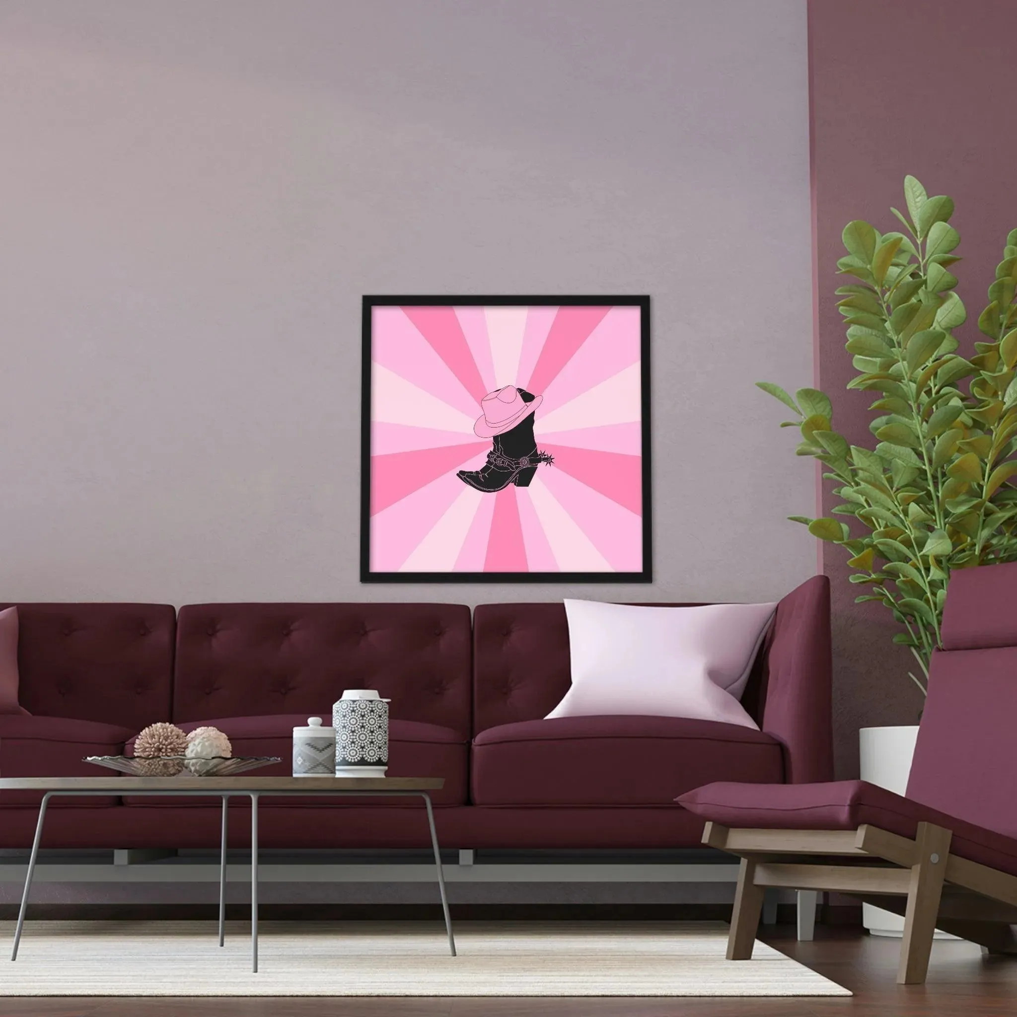 Texas Boots Funky Pink Framed Poster Wall Art