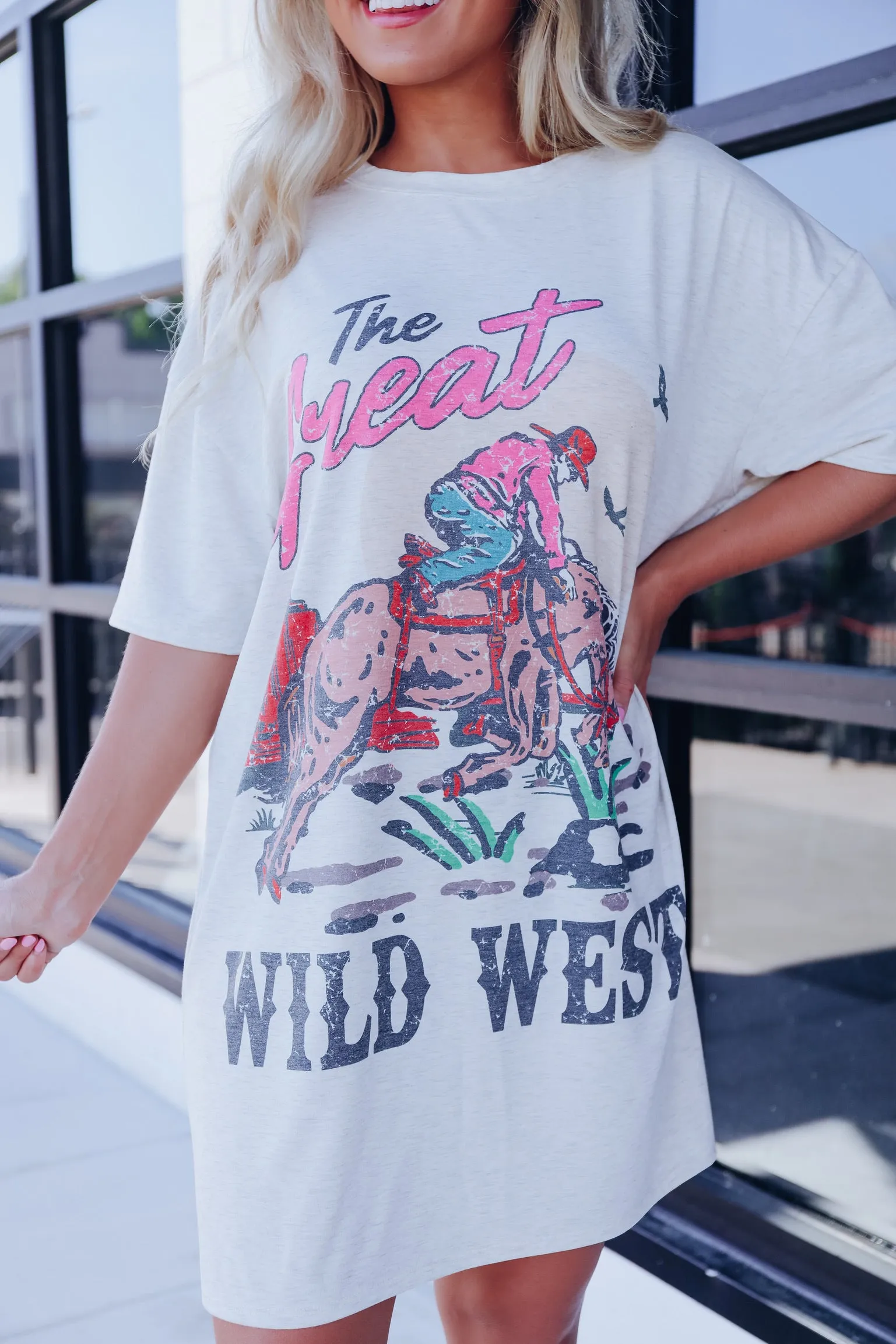 The Great Wild West Graphic T-Shirt Dress - Heather Grey