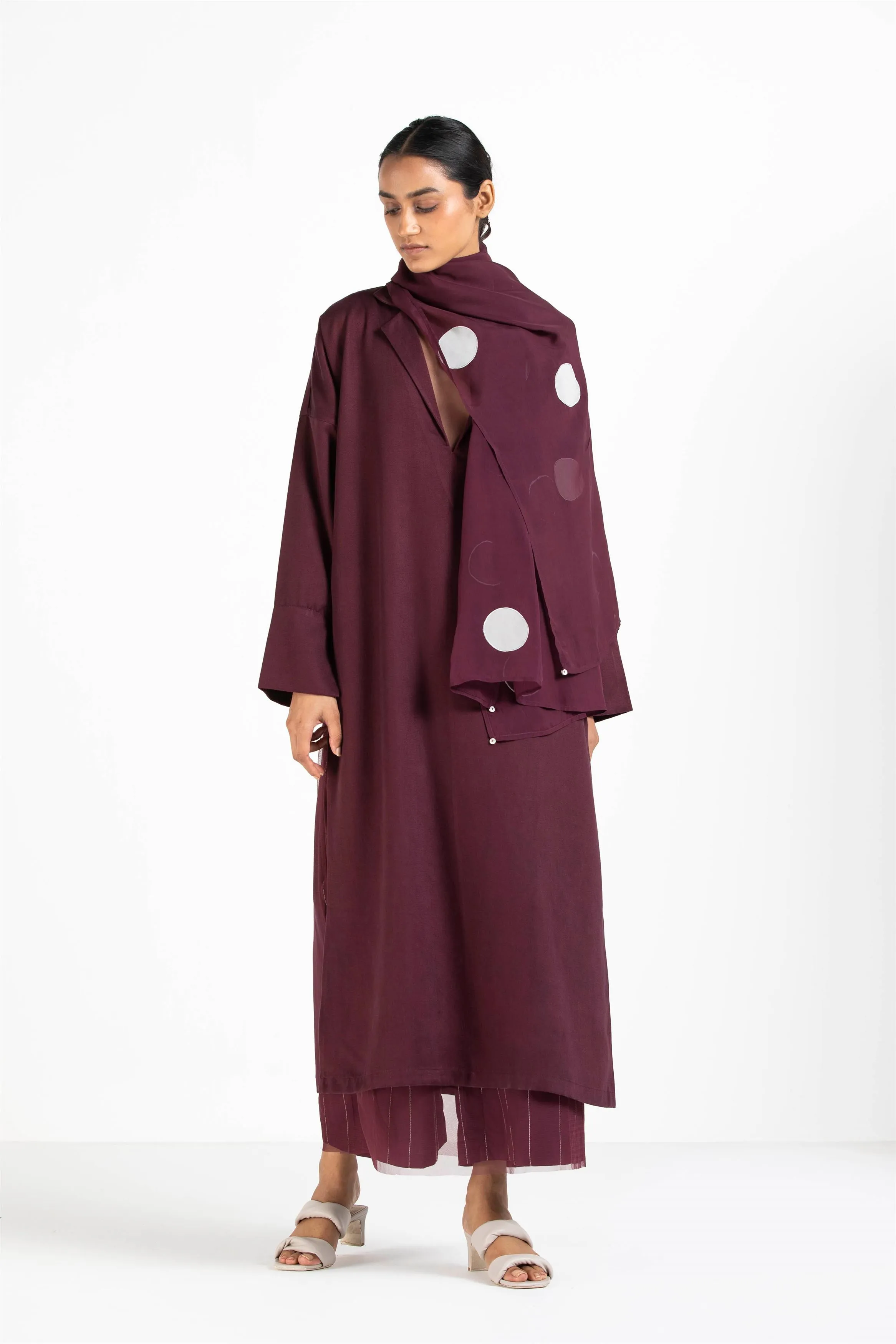 THREE   -   Polka Applique Scarf Wine