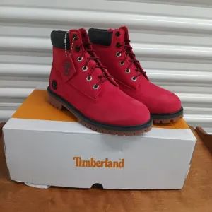 Timberland 6 inch boots kids size 5. Red