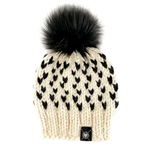 Tiny Hearts Faux Fur Pom-Pom Beanie in Negative Space
