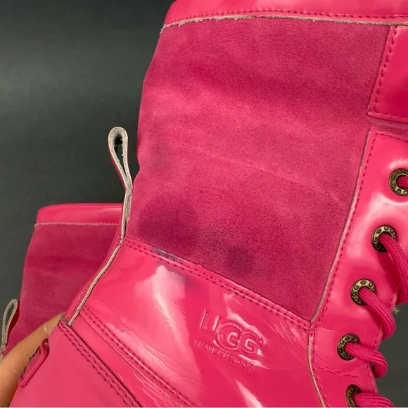 UGG Australia Kids Butte II Patent Dove Pink 1014396K Lace Up Shoes Girls Size 5