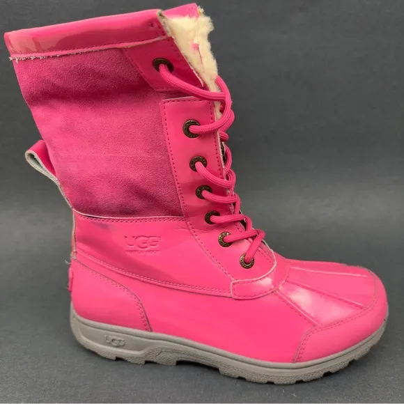 UGG Australia Kids Butte II Patent Dove Pink 1014396K Lace Up Shoes Girls Size 5