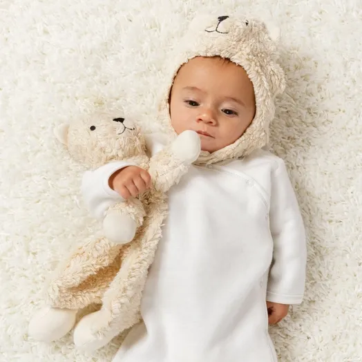 Under The Nile Organic Baby Faux Fur Sherpa Hat with Chin Strap - Bear