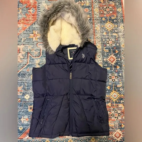 us polo assn. padded jacket with a fur hood