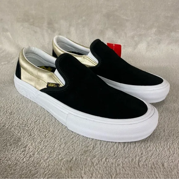 Vans X Shake Junt Mens Slip On Sneaker Skate Shoes Size 10 Black Gold Suede NEW