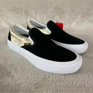 Vans X Shake Junt Mens Slip On Sneaker Skate Shoes Size 10 Black Gold Suede NEW