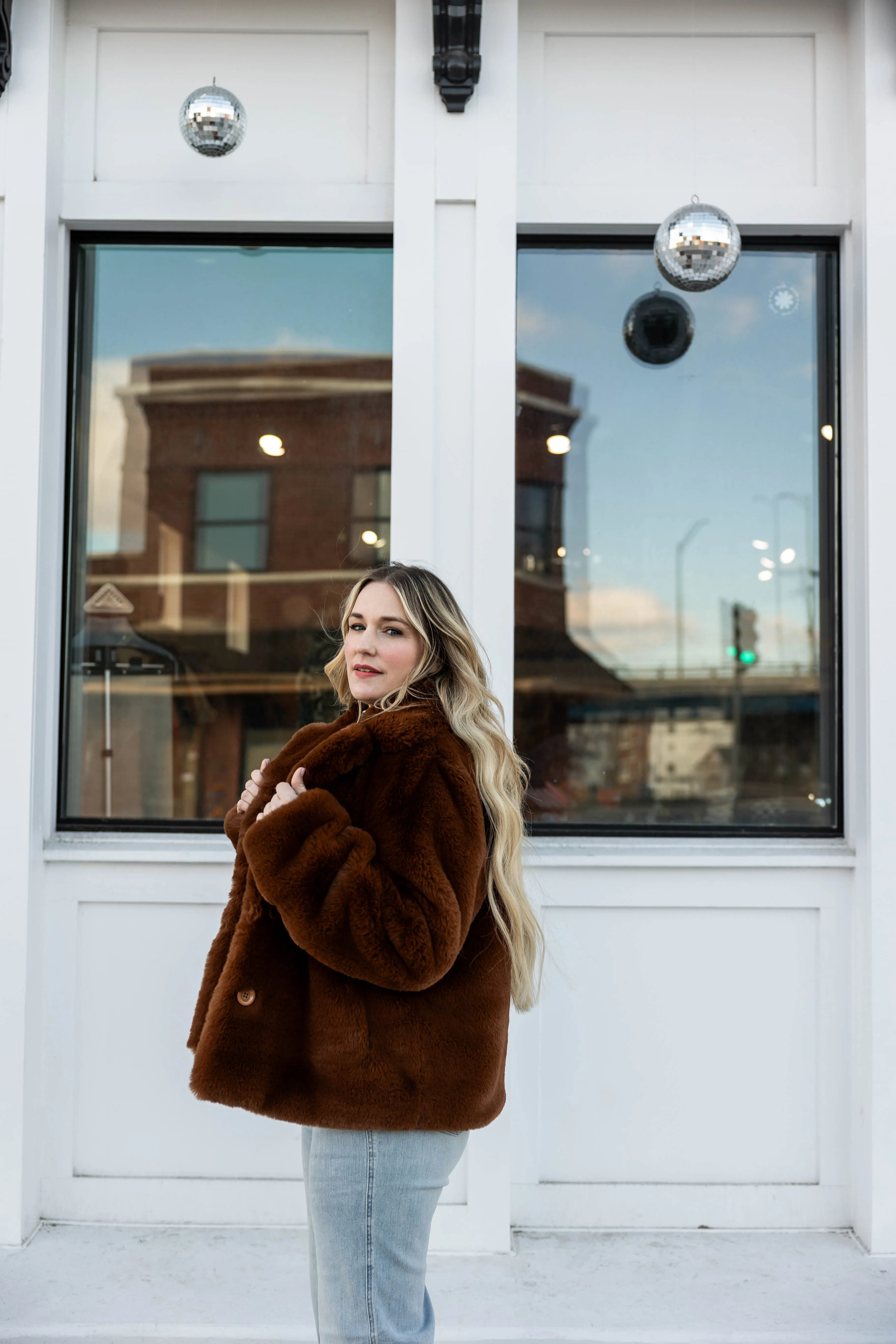 veruca fur coat in rust brown