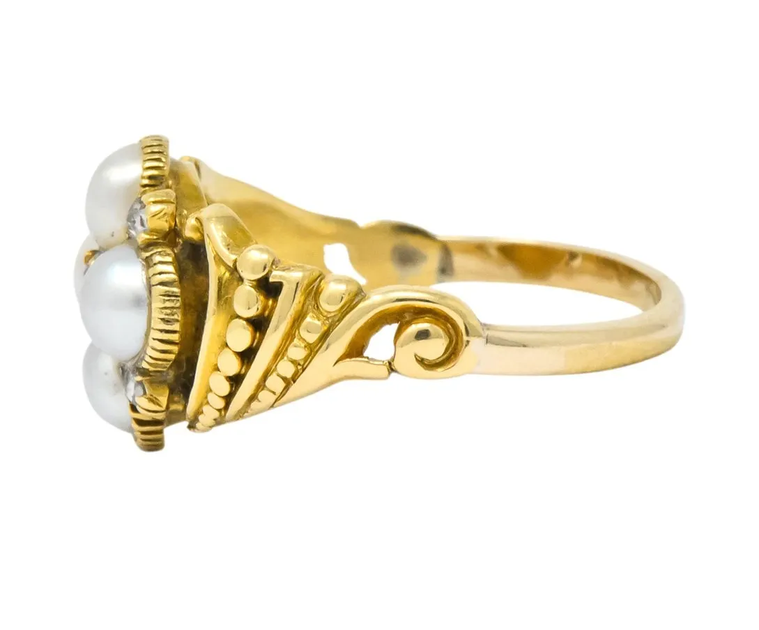 Victorian Pearl Ruby Diamond 14 Karat Gold Ring
