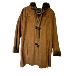 Vintage Oleg Cassini Faux Suede Coat With Faux Fur Trim &amp; Hood size tag missing