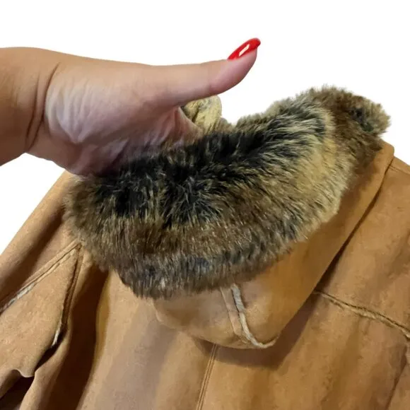 Vintage Oleg Cassini Faux Suede Coat With Faux Fur Trim &amp; Hood size tag missing