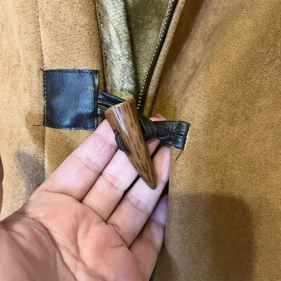 Vintage Oleg Cassini Faux Suede Coat With Faux Fur Trim &amp; Hood size tag missing