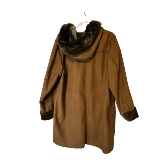 Vintage Oleg Cassini Faux Suede Coat With Faux Fur Trim &amp; Hood size tag missing