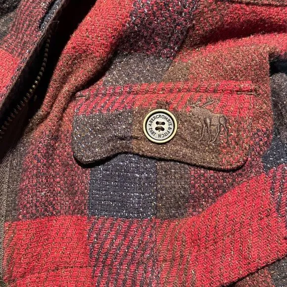 Vtg Abercrombie &amp; Fitch Sz S Plaid Tweed Jacket Faux Fur Buffalo Wool Penny Lane