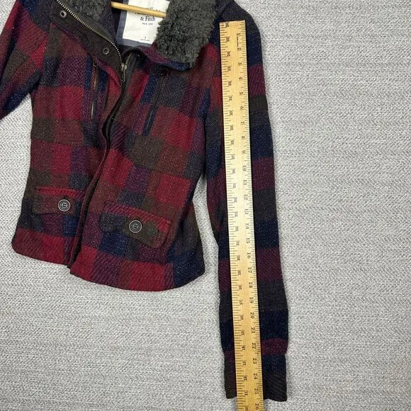 Vtg Abercrombie &amp; Fitch Sz S Plaid Tweed Jacket Faux Fur Buffalo Wool Penny Lane