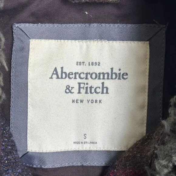 Vtg Abercrombie &amp; Fitch Sz S Plaid Tweed Jacket Faux Fur Buffalo Wool Penny Lane