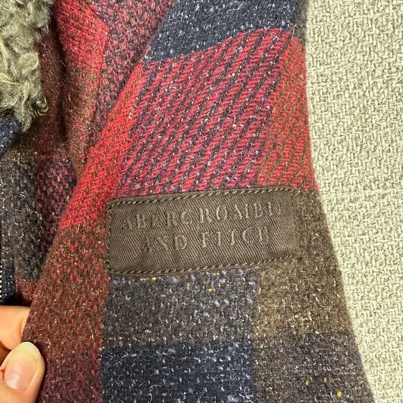 Vtg Abercrombie &amp; Fitch Sz S Plaid Tweed Jacket Faux Fur Buffalo Wool Penny Lane