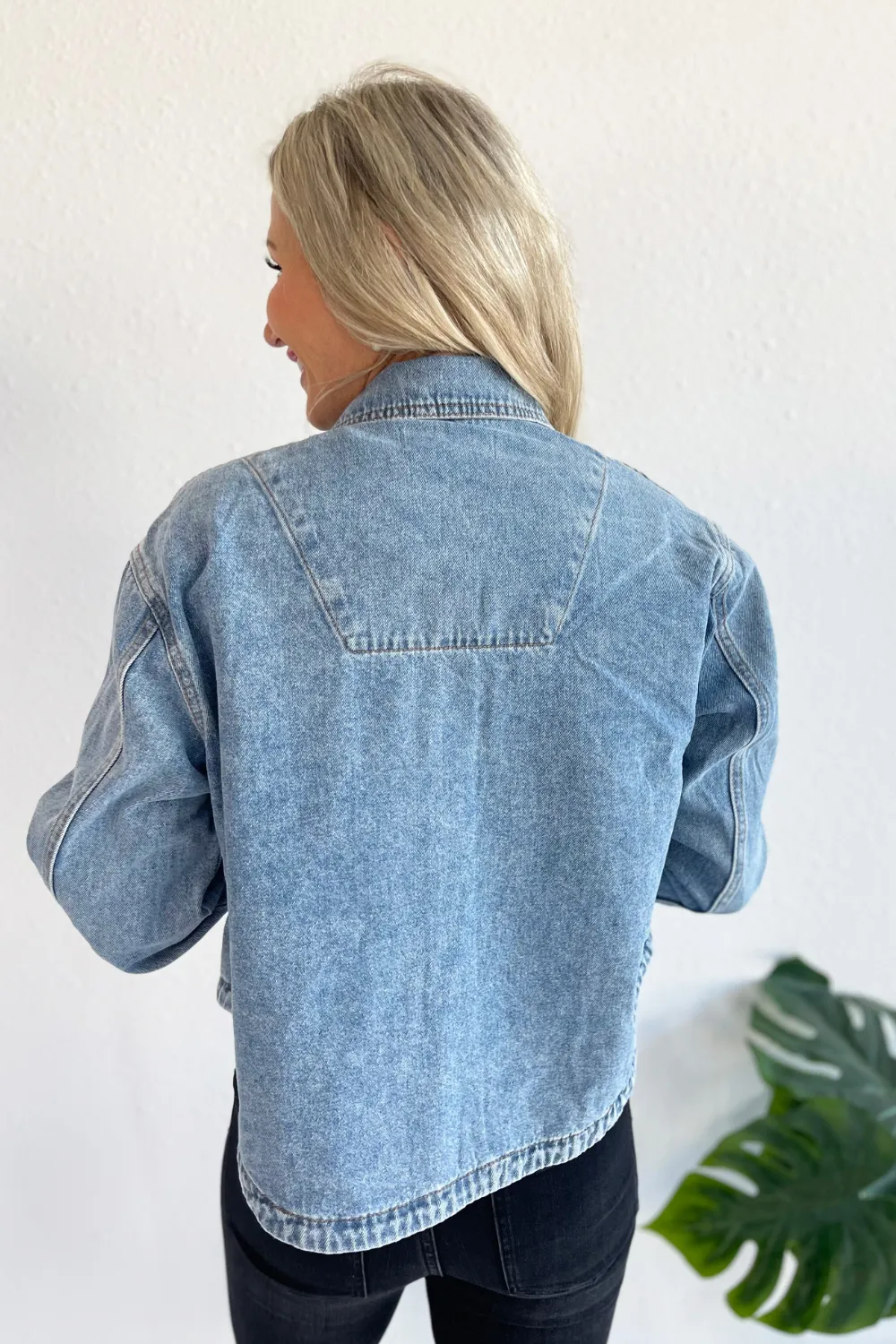 Washed Denim Cropped Button Shacket