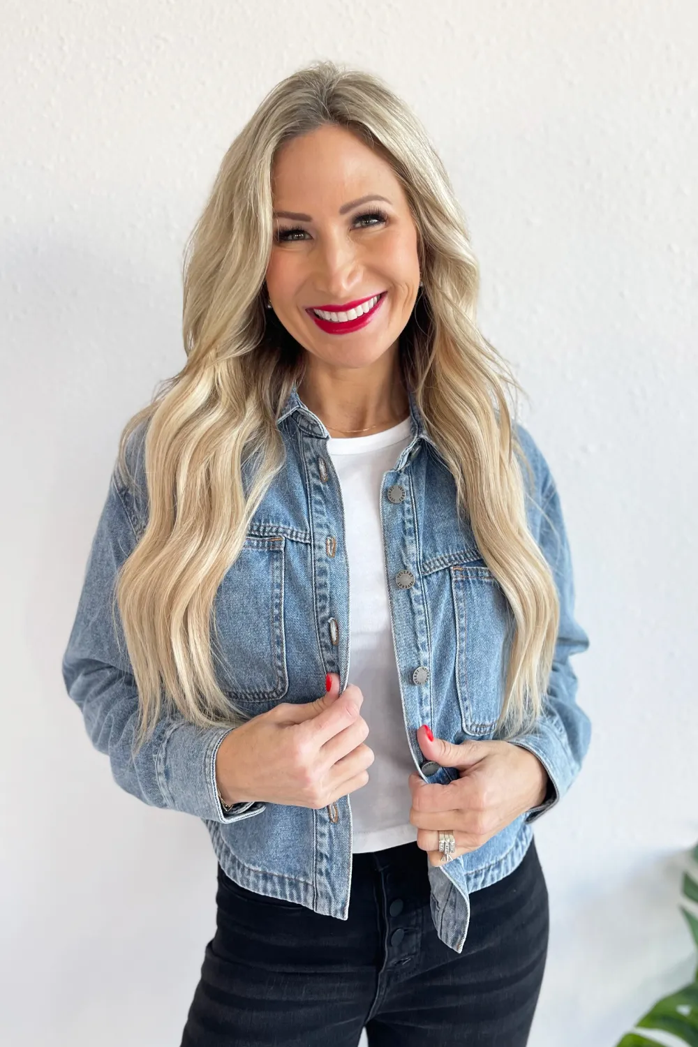 Washed Denim Cropped Button Shacket