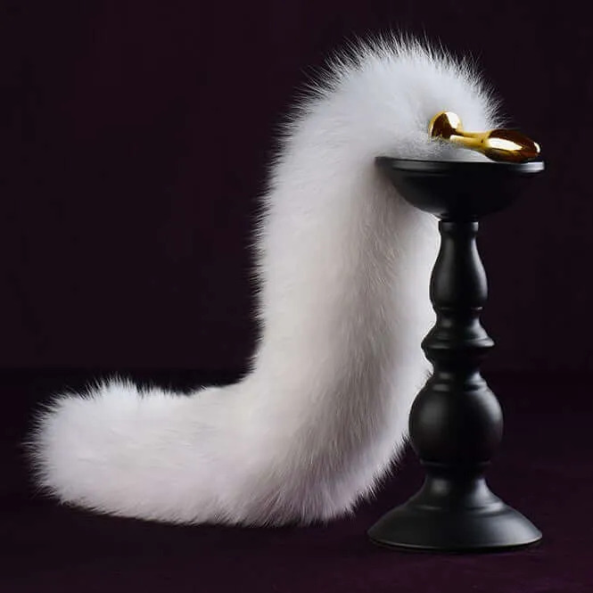 White Fox Fur Tail Small Butt Plug by UPKO
