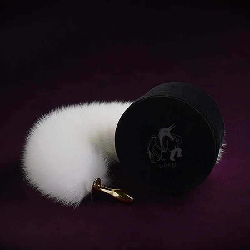 White Fox Fur Tail Small Butt Plug by UPKO