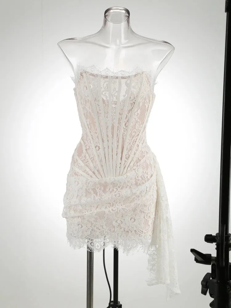 White Lace Patchwork Dress for Women Luxury Dresses Elegant Evening Gowns Prom Dresses