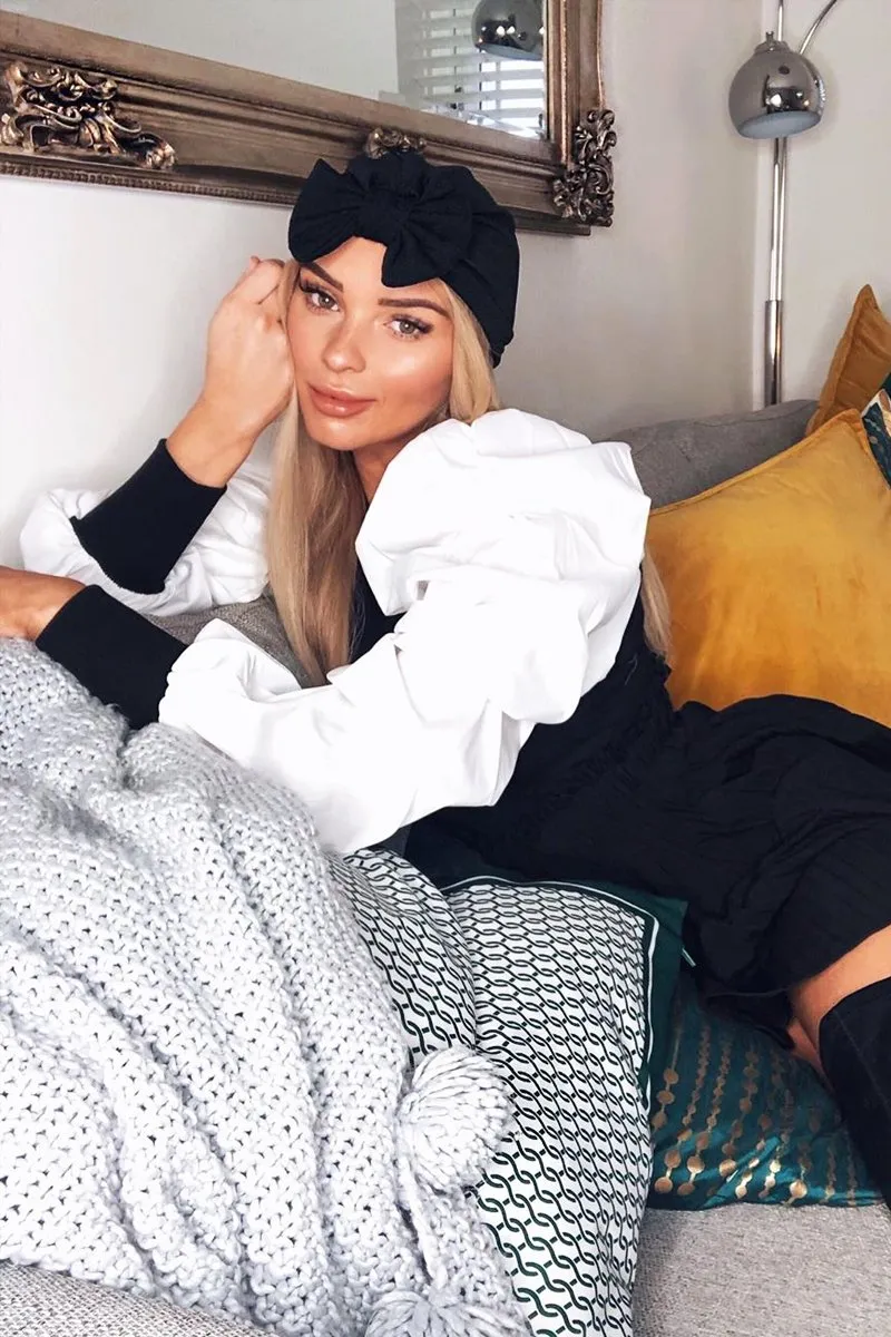 White Ribbed Shirt Puff Sleeve Top - Kayler