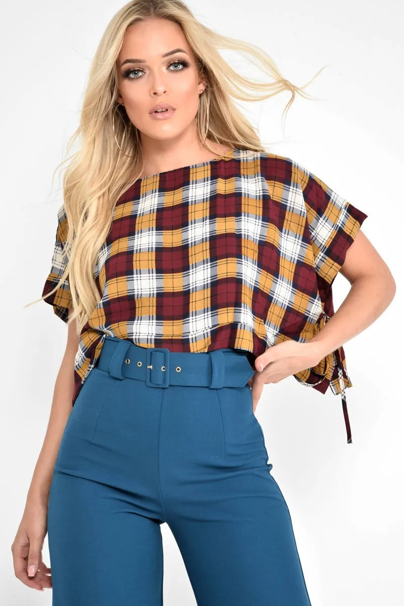 Wine Check Tie Side Crop Top - Brieann