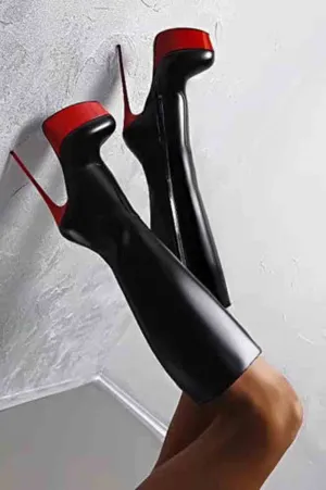 Women Knee High ZIP Round Toe Thin High Heel Fashion Platform Boots Black Red Shoes Woman Plus Size 4-20