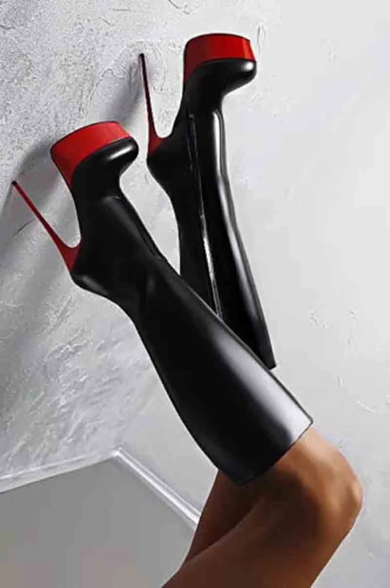 Women Knee High ZIP Round Toe Thin High Heel Fashion Platform Boots Black Red Shoes Woman Plus Size 4-20