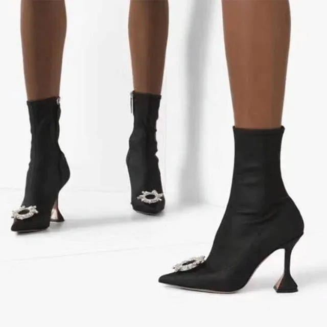 women un buckle rhinestone high heel boots