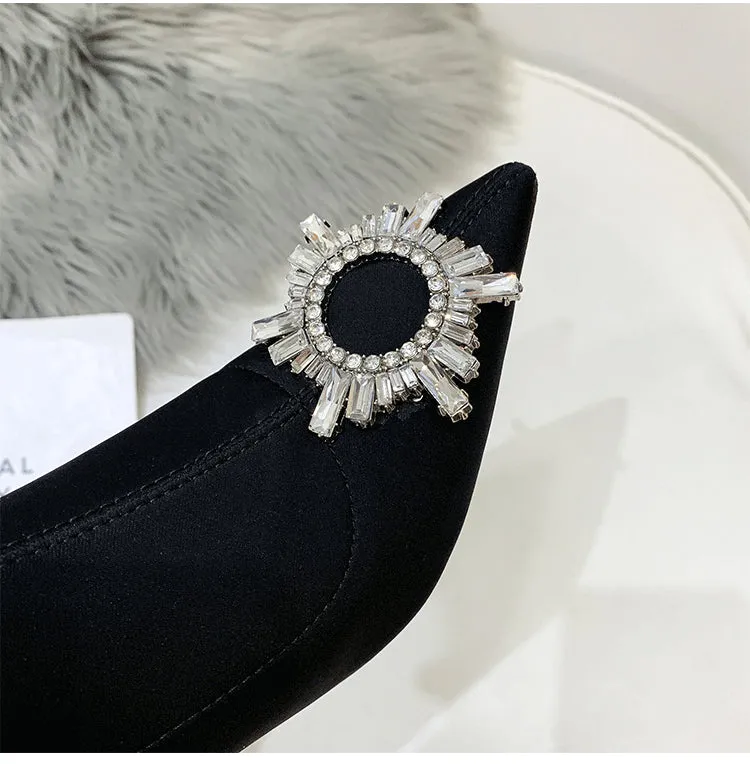 women un buckle rhinestone high heel boots