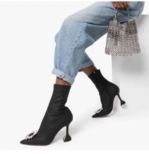 women un buckle rhinestone high heel boots