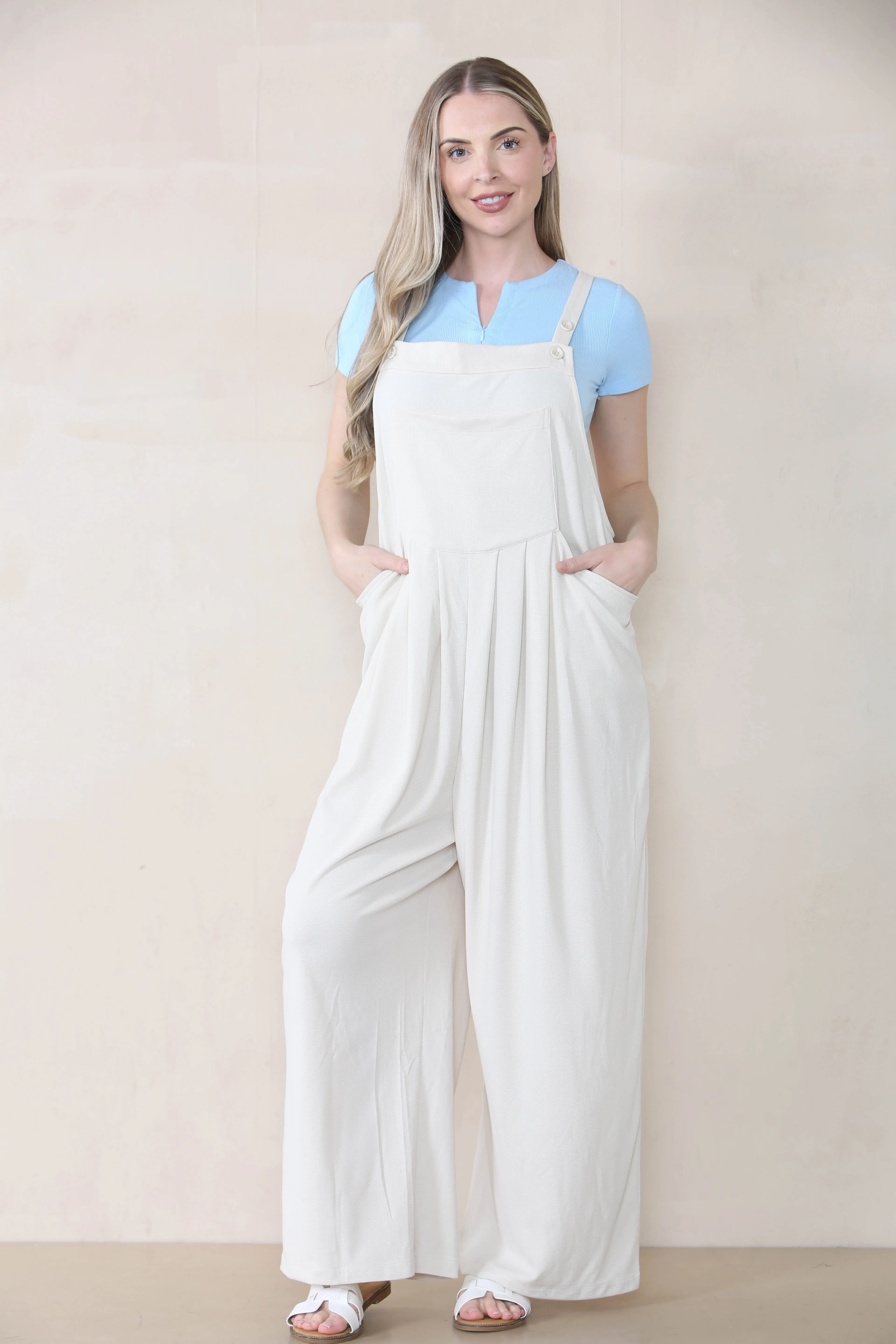 Women's Plain Casual Adjustable Strap Pocket Ruched Wide Leg Overalls