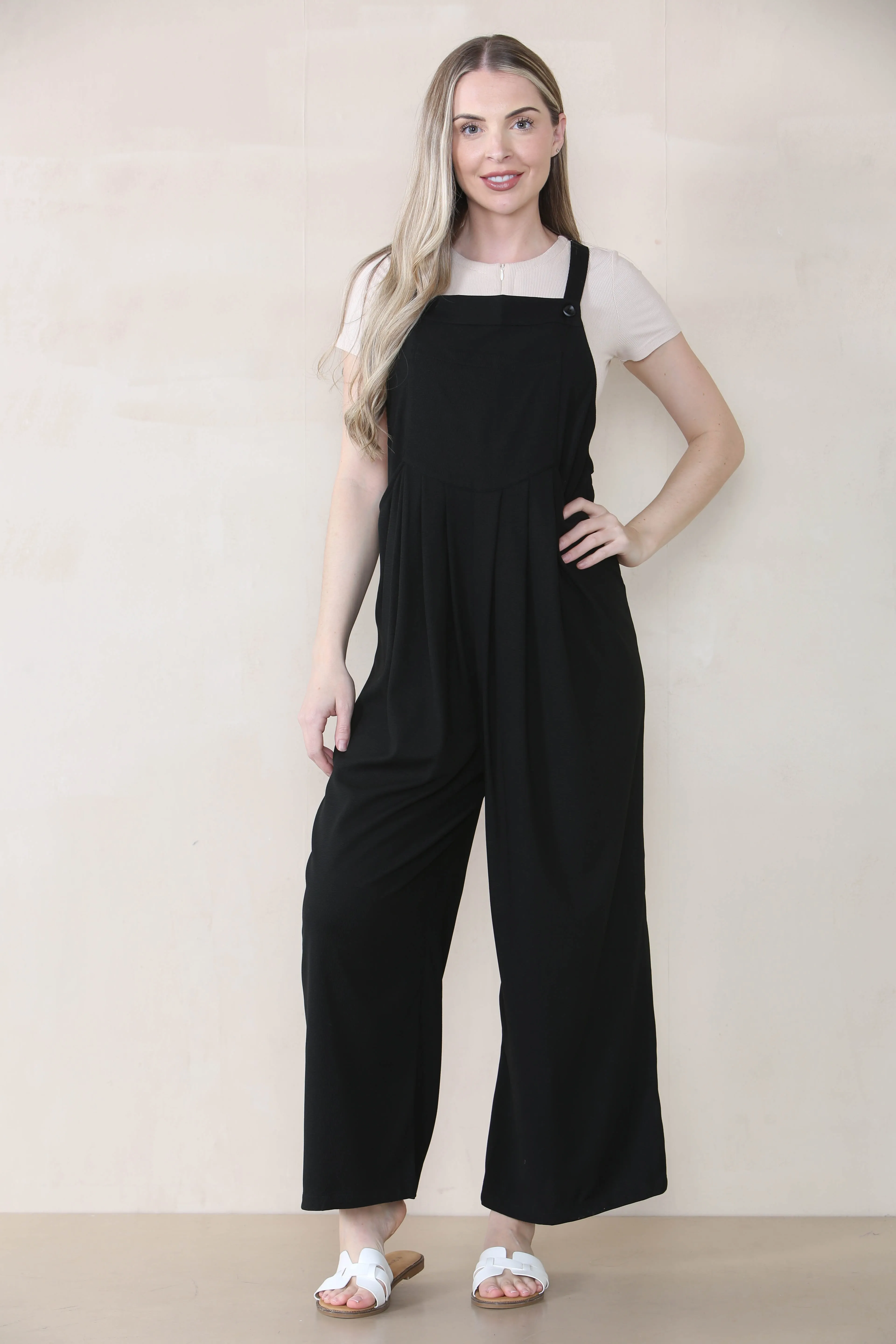 Women's Plain Casual Adjustable Strap Pocket Ruched Wide Leg Overalls