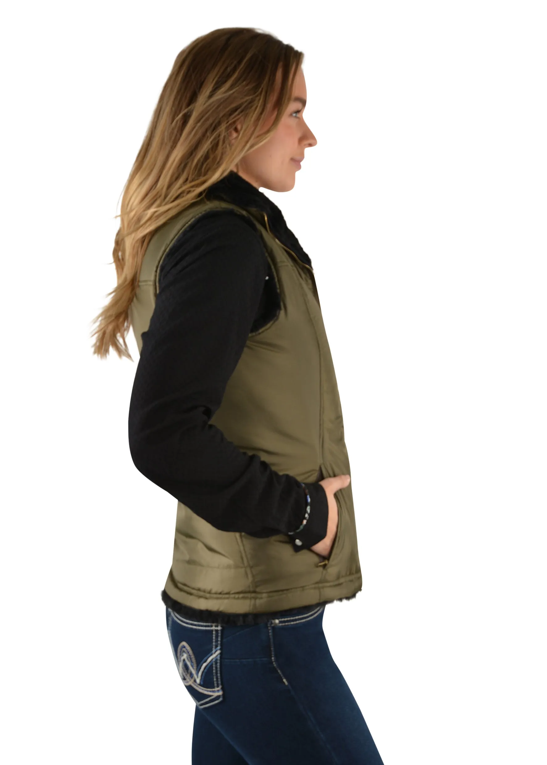 Wrangler Carrie Reversible Ladies Vest Olive Black