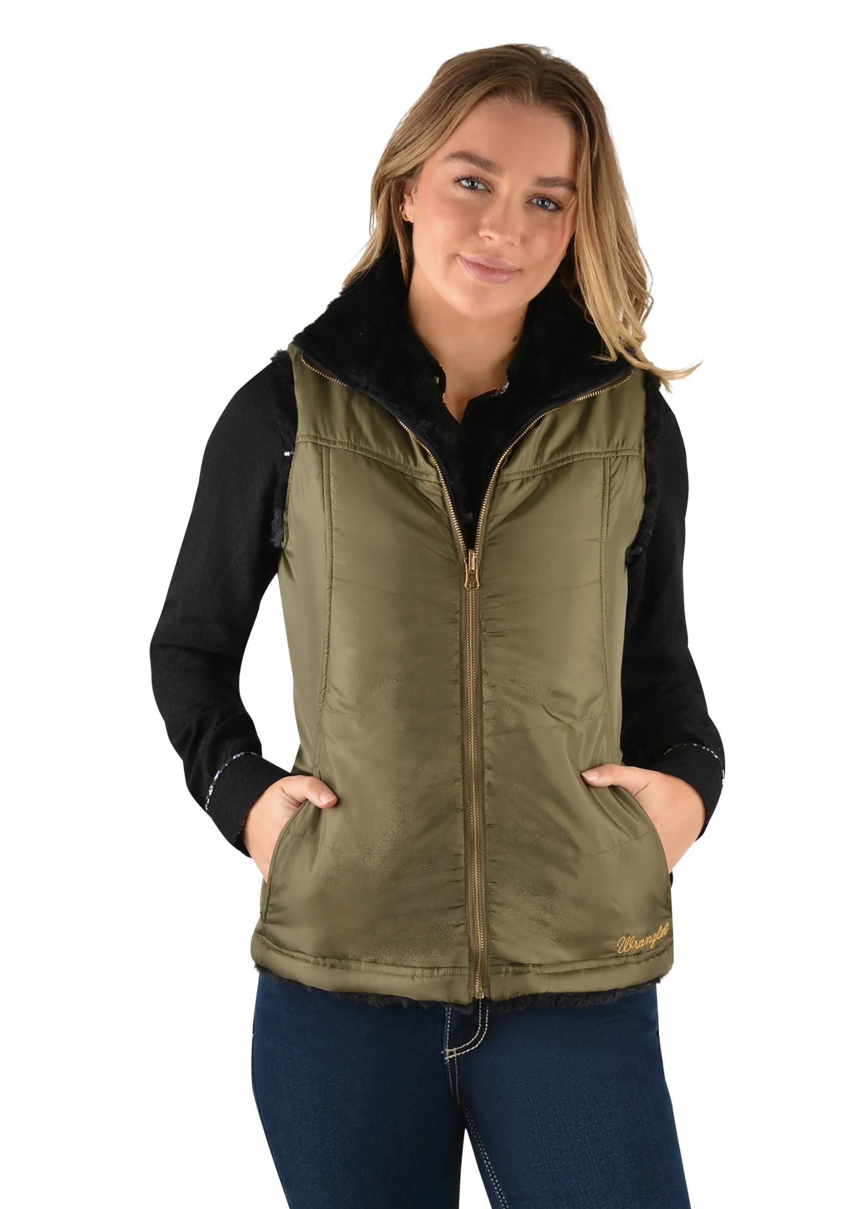 Wrangler Carrie Reversible Ladies Vest Olive Black