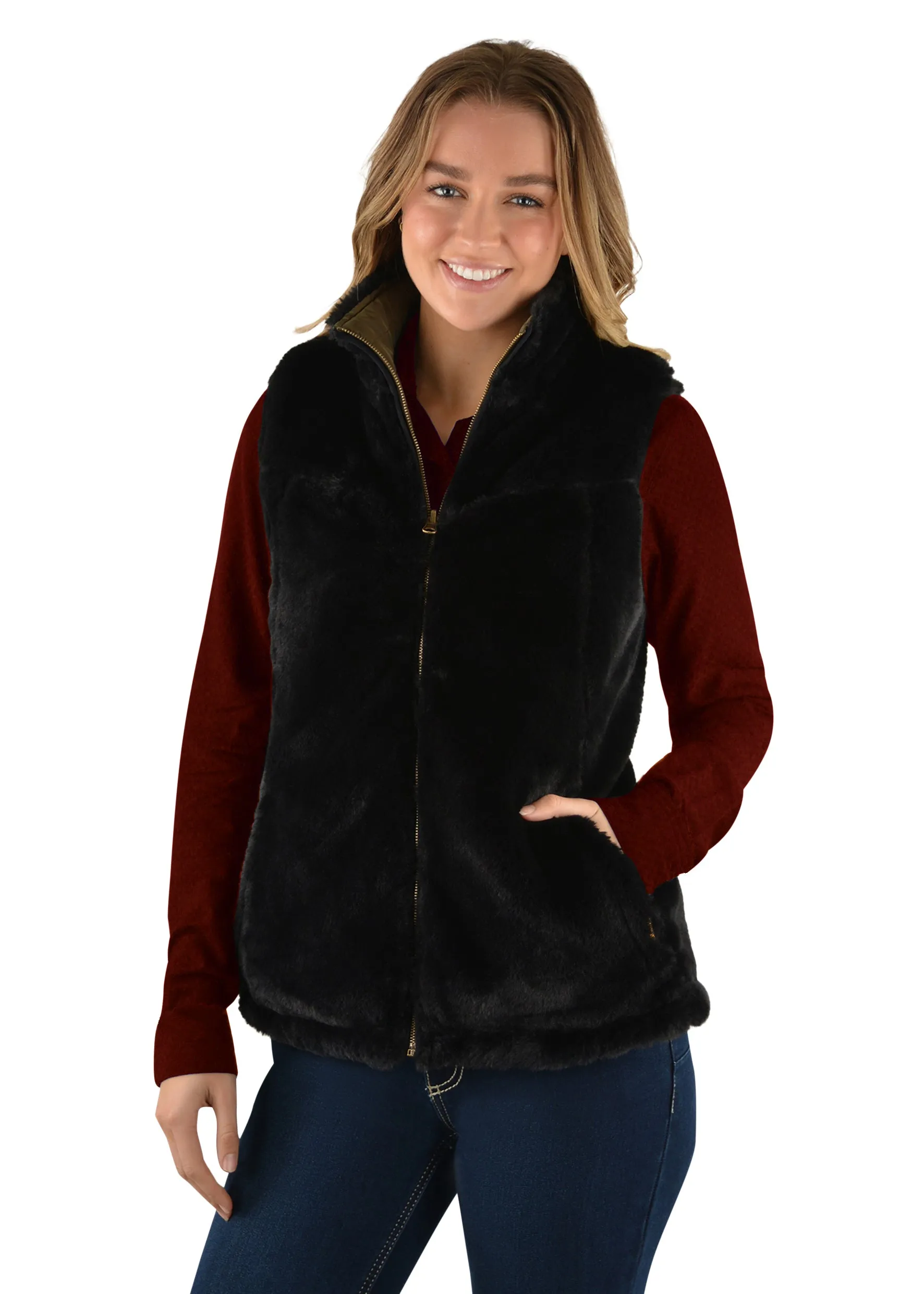 Wrangler Carrie Reversible Ladies Vest Olive Black