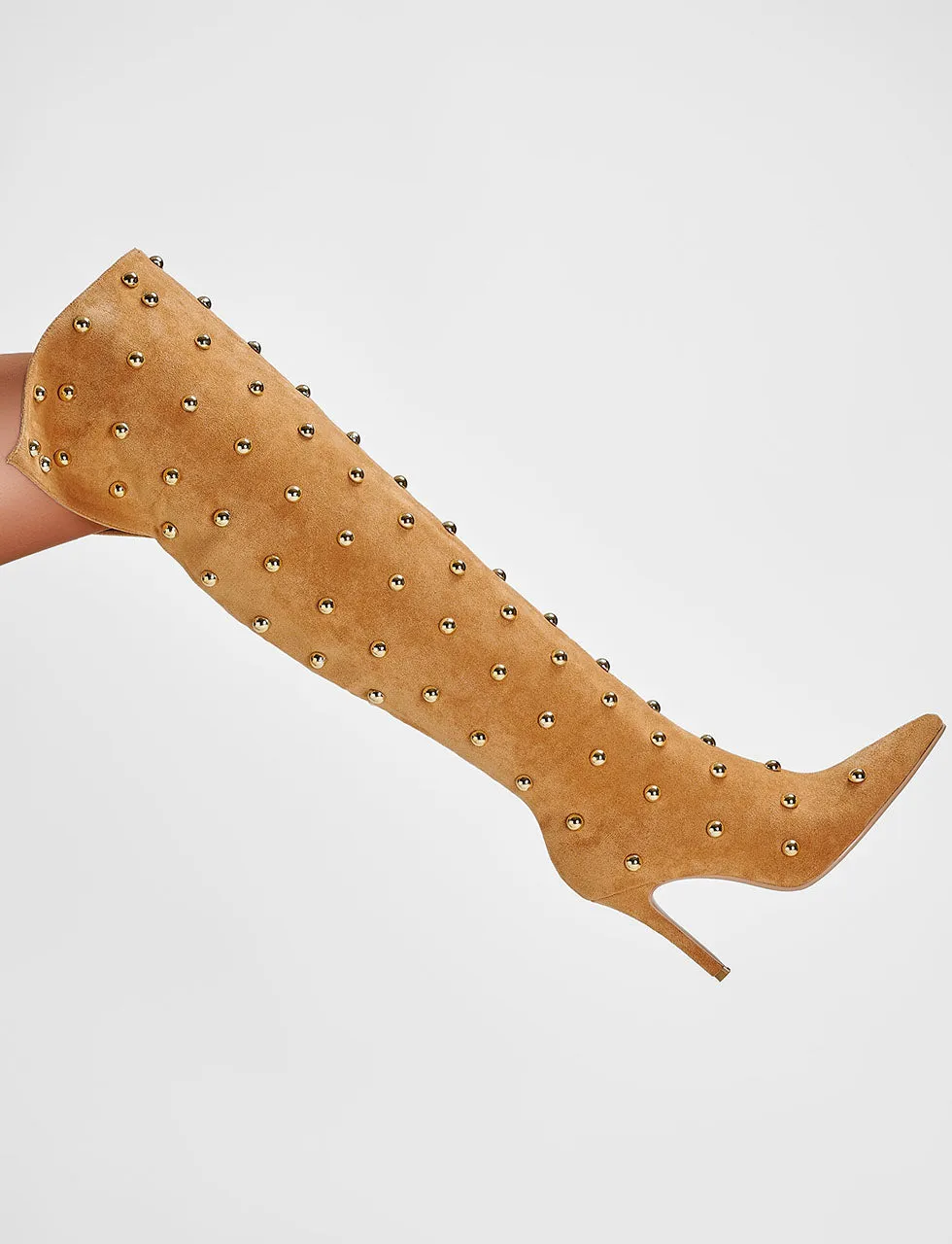 Yellow High Heel Pointed Toes Luxury Rivet Boots Shoes