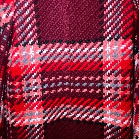 Zara XS Red Pink Tartan Checked Wool Blend Collared Button Down Coat