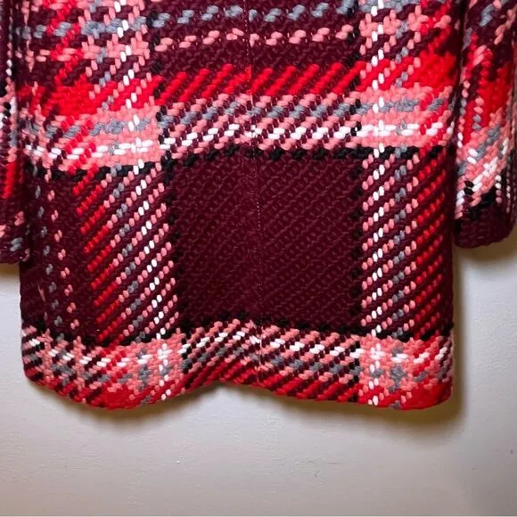 Zara XS Red Pink Tartan Checked Wool Blend Collared Button Down Coat