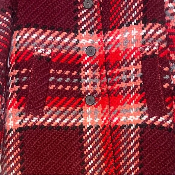 Zara XS Red Pink Tartan Checked Wool Blend Collared Button Down Coat